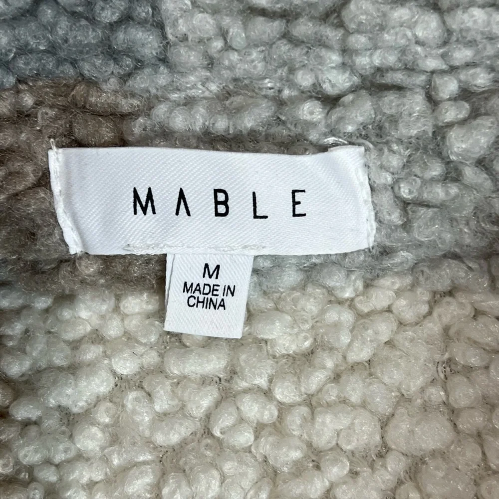 Mable Oversized Plaid Teddy Sherpa Shacket Size Medium, Cream/Gray/Brown - Picture 6 of 8
